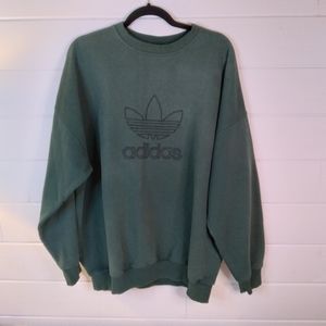 Adidas trefoil & spellout stitched hunter green crew neck sweatshirt in XL, EUC